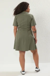 Trendyol Curve Khaki Gabardine Weaving Mini Plus Size Dress - Image 4