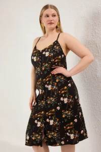 Trendyol Curve Multicolored Floral Adjustable Sleeveless Mini Weaving Plus Size Dress - Image 2