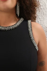 Trendyol Curve Black Stone Sleeveless Midi Size A-line Weaving Evening Gown/Night/Graduation/Engagement her dress - Image 3