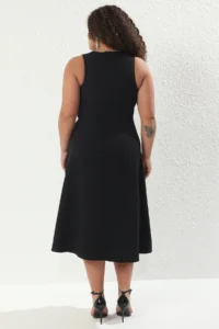 Trendyol Curve Black Stone Sleeveless Midi Size A-line Weaving Evening Gown/Night/Graduation/Engagement her dress - Image 4
