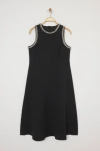 Trendyol Curve Black Stone Sleeveless Midi Size A-line Weaving Evening Gown/Night/Graduation/Engagement her dress - Image 5