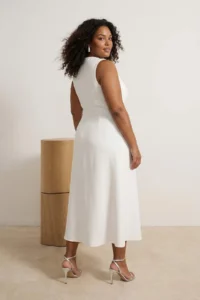 Trendyol Curve White Stone Sleeveless Midi Size A-line Weaving Evening Gown/Night/Graduation/Engagement her dress - Image 2