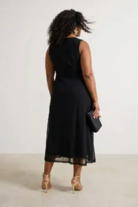 Trendyol Curve Black Plain Knitting Tulle Chic Evening Gown Dress - Image 2