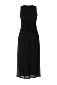 Trendyol Curve Black Plain Knitting Tulle Chic Evening Gown Dress - Image 3