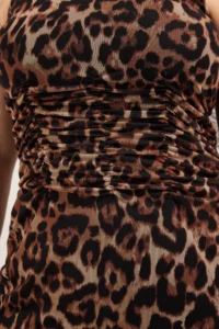 Trendyol Curve Multicolored animals Patterned Leopard Knitting Tulle Chic Evening Gown Dress - Image 3