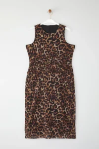 Trendyol Curve Multicolored animals Patterned Leopard Knitting Tulle Chic Evening Gown Dress - Image 5