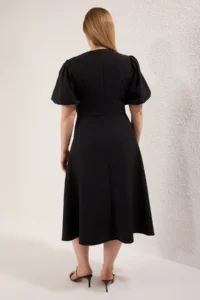 Trendyol Curve Black A-Kesim with bow Weaving Chic Dress - Image 4