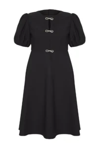 Trendyol Curve Black A-Kesim with bow Weaving Chic Dress - Image 5