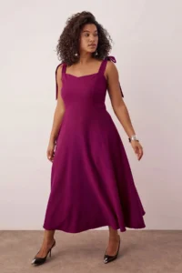 Trendyol Curve Plum A-Cut Strap Binding Detailed Weaving Evening Gown Gece Graduation Dress - Image 2