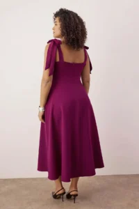 Trendyol Curve Plum A-Cut Strap Binding Detailed Weaving Evening Gown Gece Graduation Dress - Image 4
