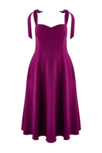 Trendyol Curve Plum A-Cut Strap Binding Detailed Weaving Evening Gown Gece Graduation Dress - Image 5