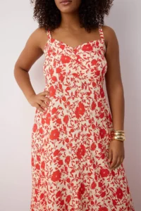 Trendyol Curve Pink Floral Midi Weaving Plus Size Dress - Image 3