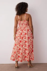 Trendyol Curve Pink Floral Midi Weaving Plus Size Dress - Image 4