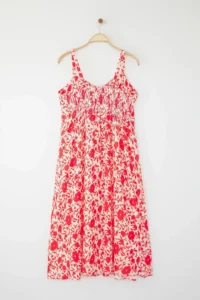 Trendyol Curve Pink Floral Midi Weaving Plus Size Dress - Image 7