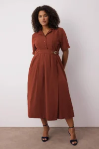 Trendyol Curve Brick Rejection Shirt Collar Midi Weaving Plus Size Dress