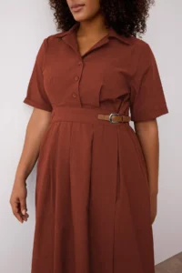Trendyol Curve Brick Rejection Shirt Collar Midi Weaving Plus Size Dress - Image 3