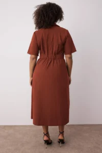Trendyol Curve Brick Rejection Shirt Collar Midi Weaving Plus Size Dress - Image 4