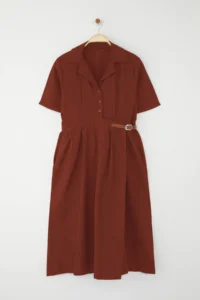 Trendyol Curve Brick Rejection Shirt Collar Midi Weaving Plus Size Dress - Image 5
