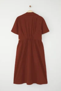 Trendyol Curve Brick Rejection Shirt Collar Midi Weaving Plus Size Dress - Image 6