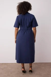 Trendyol Curve Navy Blue Shirt Collar Midi Weaving Plus Size Dress - Image 4