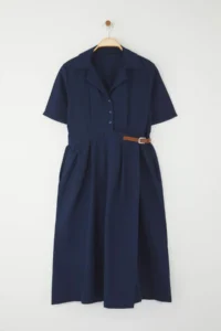 Trendyol Curve Navy Blue Shirt Collar Midi Weaving Plus Size Dress - Image 5