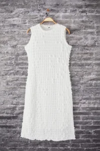 Trendyol Curve White Plain textured A Cut/Life Form Crew Neck textured Maxi Dress - Image 5