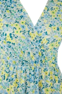 Trendyol Curve Yellow Floral Printed Double breasted Flexible skater/Waisted Midi Knitting Dress - Image 4