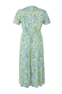 Trendyol Curve Yellow Floral Printed Double breasted Flexible skater/Waisted Midi Knitting Dress - Image 5