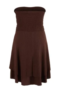Trendyol Curve Brown Strapless skater/Ribbed Flexible Mini Knitting Dress