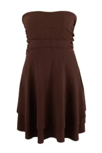 Trendyol Curve Brown Strapless skater/Ribbed Flexible Mini Knitting Dress - Image 3