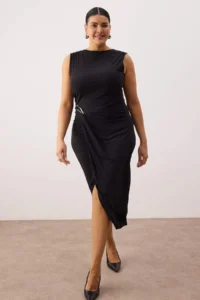 Trendyol Curve Black bodycon Midi Accessory Detailed Knitting Plus Size Dress - Image 3