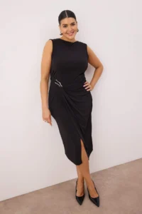 Trendyol Curve Black bodycon Midi Accessory Detailed Knitting Plus Size Dress - Image 4