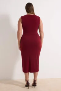 Trendyol Curve Burgundy bodycon Midi Accessory Detailed Knitting Plus Size Dress - Image 4