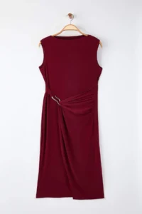 Trendyol Curve Burgundy bodycon Midi Accessory Detailed Knitting Plus Size Dress - Image 5