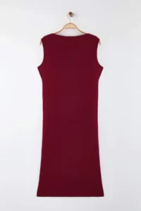 Trendyol Curve Burgundy bodycon Midi Accessory Detailed Knitting Plus Size Dress - Image 8