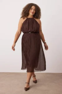 Trendyol Curve Brown bodycon Maxi Size Siphon Weaving Plus Size Dress