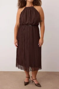 Trendyol Curve Brown bodycon Maxi Size Siphon Weaving Plus Size Dress - Image 3