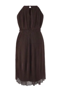 Trendyol Curve Brown bodycon Maxi Size Siphon Weaving Plus Size Dress - Image 7