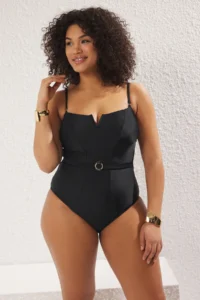 Trendyol Curve Black Square Neck V Low-cut Detailed Arched Waist Plus Size Swimsuit - Image 2