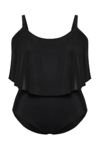 Trendyol Curve Black Ruffle Detailed Round Neck Sleeveless Plus Size Swimsuit - Image 5