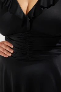 Trendyol Curve Black Neck Ruffle Detailed Plus Size Swimsuit with Shirred Waist Skirt - Image 4