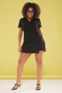 Trendyol Curve Black with bow Plus Size Weaving Shorts Skirt