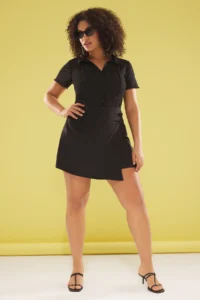 Trendyol Curve Black with bow Plus Size Weaving Shorts Skirt - Image 2