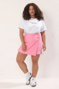 Trendyol Curve Pink with bow Plus Size Weaving Shorts Skirt - Image 4