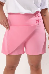 Trendyol Curve Pink with bow Plus Size Weaving Shorts Skirt - Image 5