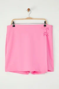 Trendyol Curve Pink with bow Plus Size Weaving Shorts Skirt - Image 9