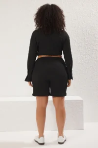 Trendyol Curve Black relaxed Fit textured Material Plus Size Knitting Shorts & Bermuda - Image 5