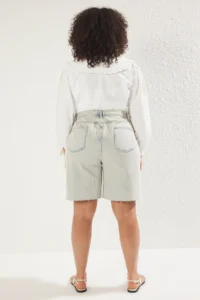 Trendyol Curve Light Blue Wide Leg Pattern 100% Cotton Non-Stretch Plus Size Shorts & Bermuda - Image 7