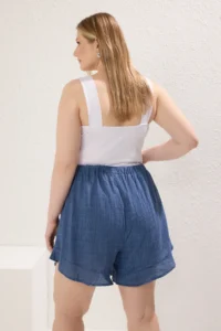 Trendyol Curve Indigo Wide Leg linen look Plus Size Shorts&Bermuda - Image 4