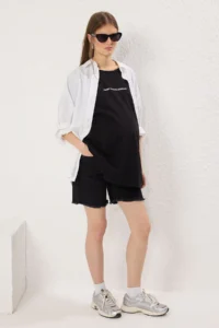 TRENDYOLMiLLA Black Abdomen Paneled Maternity Denim Shorts